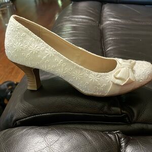 White eyelet heels size 9